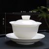 Mat fat jade blanco porcelana sancai tazón actividades de la empresa LOGO regalo dahongpao té reseña tazón con mano regalo al por mayor