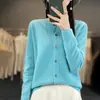 Cardigan de Punto Osmanthus de Primera Línea Cuello Redondo Primavera 100% Lana Estilo Coreano Sencillo Color Sólido Adelgazante Abrigo Suéter para Mujer