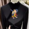 Top de capa base de terciopelo alemán de doble cara para usar en otoño e invierno, con cuello semialto fruncido, mangas largas para niñas, camiseta cepillada cálida y versátil