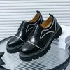 Transfronterizo Tallas Grandes Nueva Moda Masculina Superficie de Cuero Suela Gruesa Zapatos de Cuero Estilo Británico Modernos de Caña Baja con Cordones Zapatos de Cuero Negros