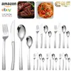 Cuchillo, Tenedor y Cuchara de Acero Inoxidable con Mango Cuadrado de Venta Caliente, Set de Cubiertos, Cuchillo Dentado en Caja para Venta por Correo, Cuchara para Postre de Filete, Venta Caliente Transfronteriza