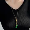 Nova Corrente de Suéter Estilo Chinês Calcedônia Verde Prata S925 Contas Redondas Duplas Pingente Longo Franja Estilo Chinês Elegante Retro