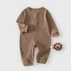 Novas Roupas de Bebê de Algodão com Elastano para Primavera e Outono, Macacão de Manga Longa, Macacão Liso Classe A, Macacão de Costela Liso para Bebês
