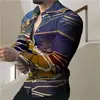Camisa de Hombre de Manga Larga Europea y Americana Transfronteriza de Primavera y Otoño, Nueva Tendencia de Moda con Estampado 3D Fresco