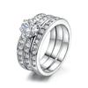 Joyería de moda de comercio exterior de Europa y Estados Unidos, anillo de lujo de tres capas, anillo de compromiso chapado en platino con circonita de alta calidad, al por mayor