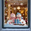 Dh024 Navidad Q Lindo Muñeco de Nieve Pegatina Electrostática para Ventana Contraste Rojo y Azul Dibujos Animados Escaparate Diseño de Escena Festiva