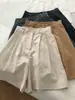 Pantalones Cortos de Algodón Lino Vintage Estilo Japonés para Mujer Verano Cintura Alta Pequeños Delgados Lino Pierna Ancha Casual Forma A Pantalones Cinco Puntos