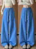 Pantalones Deportivos Americanos Azules de Pierna Ancha para Mujer Otoño 2026 Nuevos Casuales de Cintura Alta con Cordón Adelgazantes Petite Pantalones Guadaña