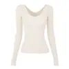 Famouswang Estilo Nuevo Otoño/Invierno Cálido Suave Versátil Cuello en V Adelgazante Manga Larga Tejido Capa Base