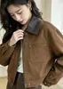 Jaqueta de Couro Casual Versátil Estilo Coreano Simples com Gola Lapela e Zíper para Mulheres Baixinhas, Peça de Outerwear Tendência Outono 2026