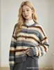 Cárdigan de punto a rayas con bloques de color y cuello redondo, nuevo estilo de otoño, suéter holgado y casual para mujer, top casual estilo coreano
