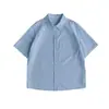 Camisa de algodón puro de manga corta de verano para hombre y mujer, nueva, de color liso, estilo literario, tipo cárdigan suelto, con estampado ligero.
