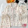 Pijama de tela arrugada para mujer, verano, conjunto de tres piezas de manga corta, dulce oso cereza, ropa para estar en casa para mujer, foto real, venta al por mayor