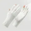 Luvas de Proteção Solar para Mulheres, Antiderrapantes, Luvas Anti-UV para Ciclismo e Direção, Luvas Finas Respiráveis de Seda Gelada para Primavera e Verão com Dois Dedos