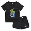 Conjunto de Camiseta e Shorts de Gola Redonda de Verão 2026 para Crianças Estilo Coreano Casual Absorvente de Suor Cor Doce Conjunto de Moletom para Crianças Pequenas