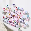 Cuentas Cuadradas de Acrílico con Letras 6*6mm, Cuentas de Letras Coloridas con Goteo de Aceite, Cuentas Sueltas Fluorescentes de 6mm, Joyería con Cuentas DIY