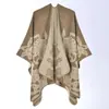 Chal grueso y cálido de estilo étnico vintage europeo y americano para mujer, capa de punto con abertura en jacquard, con borde exterior cruzado, gran oferta