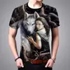 Camiseta Masculina de Manga Curta com Estampa de Dragão e Tigre 3D Roupa Jovem Tendência Casual Meia Manga Verão Gola Redonda Estampada Top Camiseta Masculina