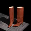 Botas de Caballero de Piel de Vaca de Primera Capa para Mujer, Caña Ancha, Botas Altas, Otoño Invierno Nuevas, Punta Cuadrada, Tacón de Aguja, Botas de Poner, Mujer