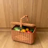 Cesta de almacenamiento de ratán, cesta de compras portátil, cesta de picnic al aire libre, cesta de almacenamiento con tapa, cesta de regalo para comprar verduras, cesta de frutas