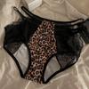 Bragas de Encaje con Estampado de Leopardo para Mujer, Sin Costuras, Entrepierna de Algodón Puro, Cintura Media, Levanta Glúteos, Tallas Grandes, Bikini Triangular Sexy, Estilo Delgado de Verano