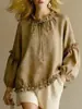 Ropa de Mujer Transfronteriza Europea y Americana Verano 2026 Nuevo Amazon Mujer Casual Cuello Redondo Manga Larga Fruncido Holgado Top