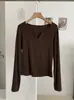Camiseta básica KEKEZOON de manga longa com decote em V para mulheres, nova blusa top interna de cor sólida slim fit de outono 8598
