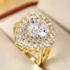 Anillo Lochen con Zirconia Cúbica en Forma de Gota de Agua y Pera, Engaste de Lujo Resistente de Racimo de Girasol con Diamantes Alrededor, Diseño Hueco, Joyería de Anillo de Gama Alta