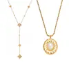 Mili Xiaoxiangfeng Flor de Cuatro Hojas de Concha Natural Cadena para Clavícula con Borla en Forma de Y Incrustada con Circonio Collar Exquisito de Perlas de Imitación Apilado