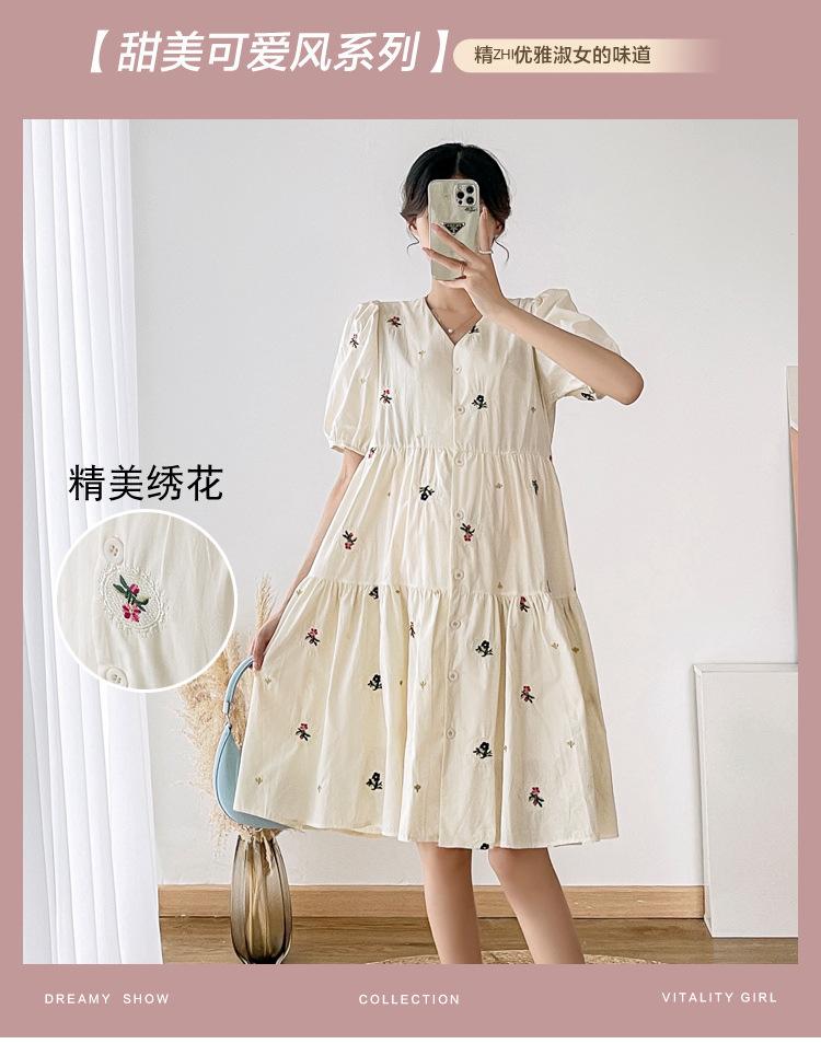 纯棉刺绣超仙甜美减龄孕妇连衣裙