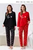 Temporada de calças compridas confortável pele comércio exterior gola redonda pijama feminino outono algodão pode ser usado fora blusa de frio estilo roupas de casa primavera outono manga longa casual