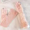 Manga Protectora Solar para Mujer Larga Anti-ultravioleta Verano Encaje Seda de Hielo Guantes Pantalla Táctil Antideslizante Transpirable Montar Conducir Parasol