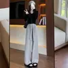 Pantalones de Pierna Ancha H559 Otoño Nuevo Cintura Alta Adelgazantes Sueltos Rectos Versátiles Grises Casuales Largos para Personas Petitas