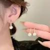 Pendientes de Perla con Diamantes Completos en Forma de C Estilo Coreano con Agujas de Plata S925, Pendientes Versátiles de Lujo Ligero de Alta Gama, Exquisitos Accesorios para Orejas de Viajero