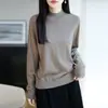Suéter de punto de lana pura de cuello medio para mujer, otoño e invierno, con hilos finos brillantes, de manga larga, holgado y fino, adecuado para ir al trabajo, jersey base
