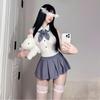 Ropa Interior Sexy Estilo Academia Uniforme JK Sexy Falda Plisada que no se baja Pecho Pequeño Mostrado Grande Pura Pasión Mallas de una pieza