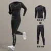 Traje de Corrida de Inverno Transfronteiriço para Homens, Camada de Base Térmica com Forro de Fleece, Roupa de Compressão de Secagem Rápida para Esportes, Fitness e Treinamento de Esqui