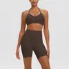 Ropa Nueva de Yoga Sexy Amigable con la Piel Espalda Descubierta Espalda Hermosa Sujetador Deportivo para Correr Shorts de Yoga de Cintura Alta Conjunto de Fitness para Mujer