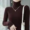 Suéter de Lã com Gola Alta Meia-Calça Novo Estilo Outono e Inverno para Mulheres, Camada Base Slim-Fit, Suéter Justo de Tricô de Lã Pura