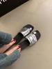Chinelos Slip-On para Mulheres Verão 2025 Roupa Externa Estilo Fada Retrô Francês Férias Rasteirinhas Meias Calças Sapatos de Praia