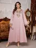 Comercio Exterior Transfronterizo Mujer En Stock Otoño Rosa Resistente Adornado con Pedrería Cuello en V Manga Larga Largo Talla Extra Vestido