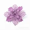 Decoración navideña de 16 cm con purpurina hueca, simulación de flores navideñas en polvo con purpurina, adornos florales navideños, accesorios de tiro