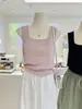 Verano Simple Versátil Moda Sexy Ajustado Adelgazante Tejido Camiseta sin Mangas Camisola Color Sólido Ropa Exterior Ropa para Mujer