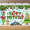Tela de fondo temática de Grinch navideño de alta venta transfronteriza de Temu con impresión de alta definición para decoración de fotos de fiesta, en stock