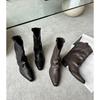 Botas de Pantalón Estilo Nuevo de Otoño Botines Cortos para Mujer Diseño de Nicho Remaches Retro Tacón Grueso Botas Vaqueras Occidentales Botines de Media Caña