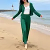 Moda Casual de Primavera 2026 para Mujer Conjunto de Color Sólido Chaqueta Cardigan Versátil Pantalones Rectos Conjunto de Dos Piezas