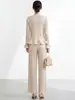 Conjunto de dos piezas Miyake más vendido: cárdigan elegante y moderno con volantes, top de manga larga y pantalones de pierna recta