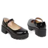 Novos sapatos de bico redondo em couro envernizado de boca rasa, camada única, com fivela, salto médio grosso, tamanhos grandes 40-43, sapatos femininos de comércio exterior da Amazon