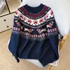 Nuevo diseño de otoño e invierno, suéter Fair Isle con jacquard de color contrastante, jersey de cuello redondo, suéter grueso de punto para mujer