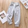 Outono e inverno feminino infantil roupas esportivas calças bebê estilo ocidental personalidade infantil tendência estilo coreano forrado de lã engrossado bordado perna perna calças casuais